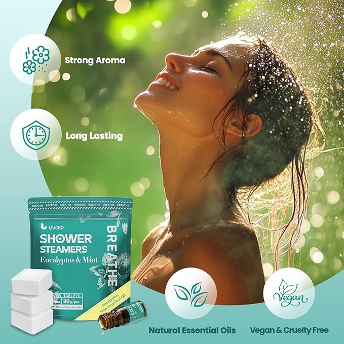 14+1 Shower Steamers - 14 Pack Eucalyptus & Mint Shower Bombs Aromatherapy and 5ml Natural Eucalyptus Essential Oils, Eucalyptus for Shower, Sinus Relief, Mothers Day Gifts for Mom Wife, Self Care