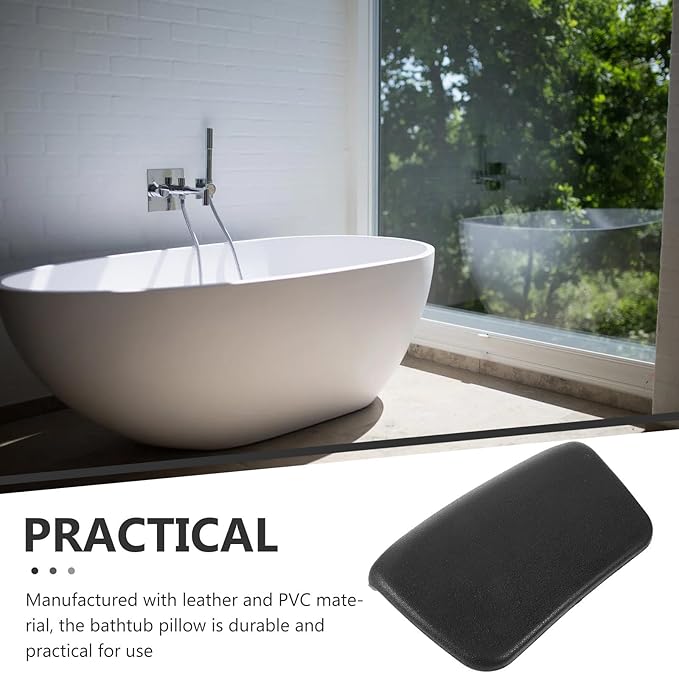 Bathtub Headrest Pillow with Suction Cups, Waterproof Bath Pillow for Tub Soaking, Non-Slip Black Bathtub Cushion for Adults Home Spa Relaxation