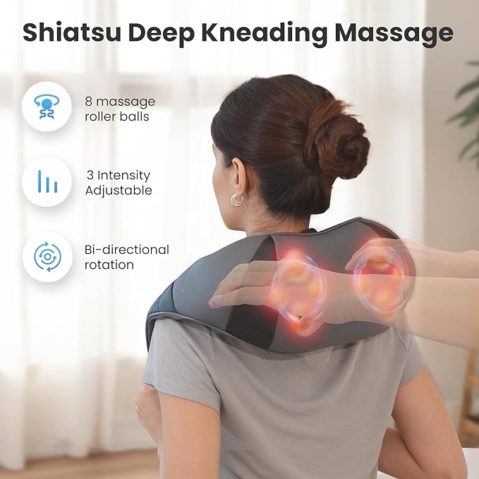 COMFIER Cordless Neck Massager with Heat, Back Massager for Pain Relief deep Tissue, 3D Shiatsu Neck Shoulder Massage with Carry Bag, White Elephant Gift for Adult