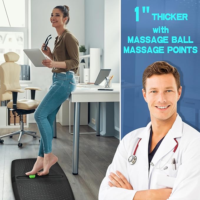 1 inch Thick Anti Fatigue Kitchen Mat Standing Mat with Massage Ball, Non Slip Standing Desk Mat with Massage Point, Multi-Purpose Comfort Floor Mat for Feet, Office, Home (Black, 17"x28"x1")