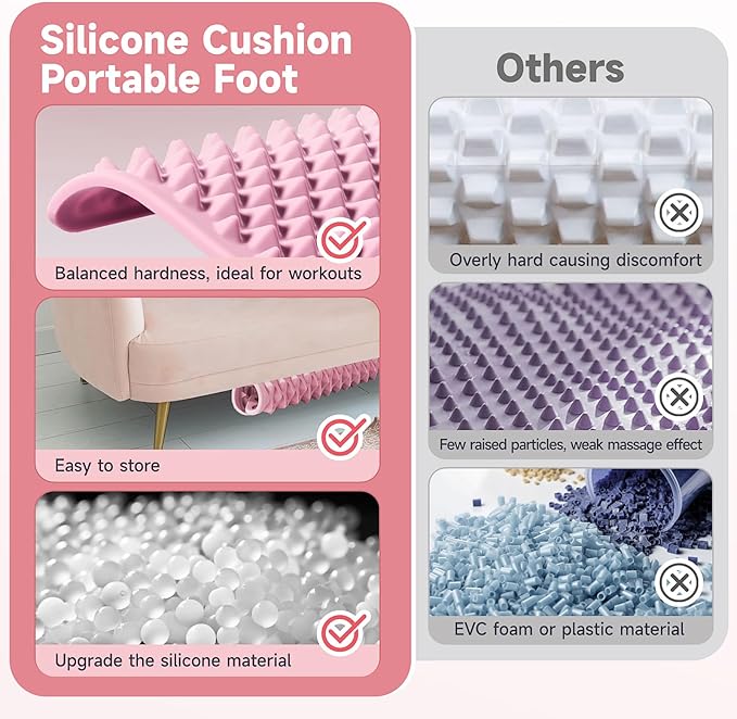 Foot Massage Acupressure Mat, Portable Silicone Reflexology Pad, Moderate Hardness Pressure Point Mat, Anti-Fatigue Mat, Connectable for Jogging & Home Use, 18'×14'inch, Pink