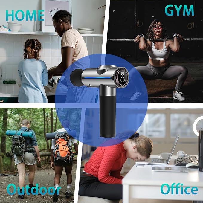 Christmas Gift for Women/Men/Dad/Mom, Percussion Massage Gun, Deep Tissue Back Massage for Athletes for Pain Relief with 20 Speeds & LED Screen with Carry Case, Silver