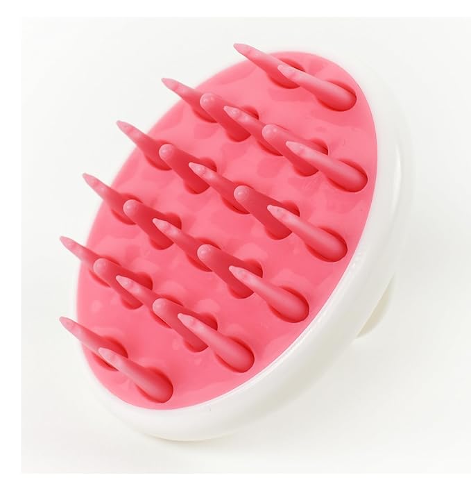 Zyllion Hair Shampoo Brush and Scalp Massager Care for Dandruff Removal, Scrubber, Hair Growth and Exfoliator with Flat and Pointed Soft Silicone Bristles for Women and Men - Pink (ZMA-12-PK)