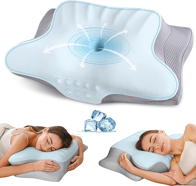 Cervical Neck Pillow for Pain Relief - Ergonomic Memory Foam Pillows for Sleeping, Cooling Side Sleeper Pillow for Neck Support, Contour Orthopedic Bed Pillow for Sleepers