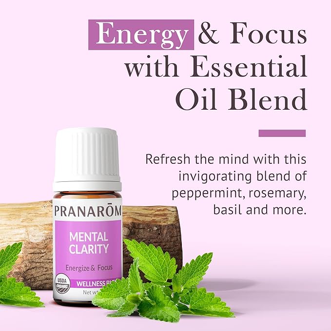 Pranarom - Mental Clarity & Focus Essential Oil, Pure Essential Oil for Diffusers, Revitalizing Aroma Oil, Lavender, Lemon, Peppermint, and More, Organic Essential Oil Blend, 5 ml
