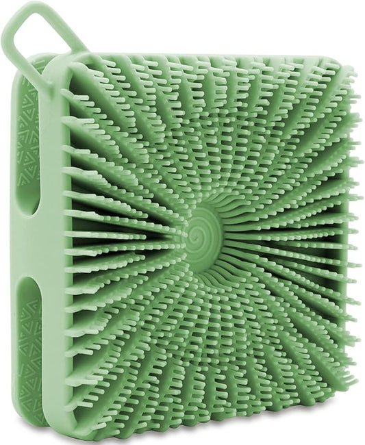Silicone Body Scrubber, Loofah Double-Sided Body Brush, Shower Scrubber and Scalp Massager Shampoo Brush for Sensitive Kids Women Men All Kinds of Skin (Grass Green)