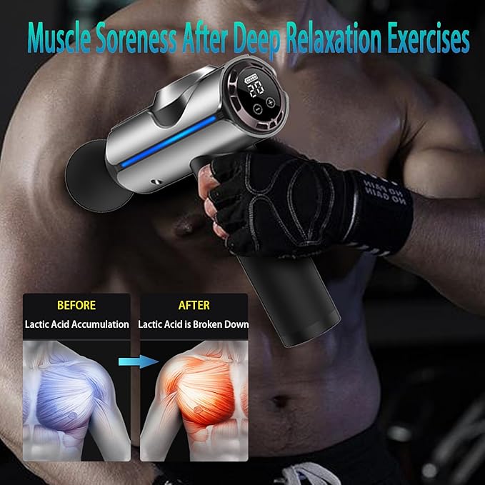 Christmas Gift for Women/Men/Dad/Mom, Percussion Massage Gun, Deep Tissue Back Massage for Athletes for Pain Relief with 20 Speeds & LED Screen with Carry Case, Silver