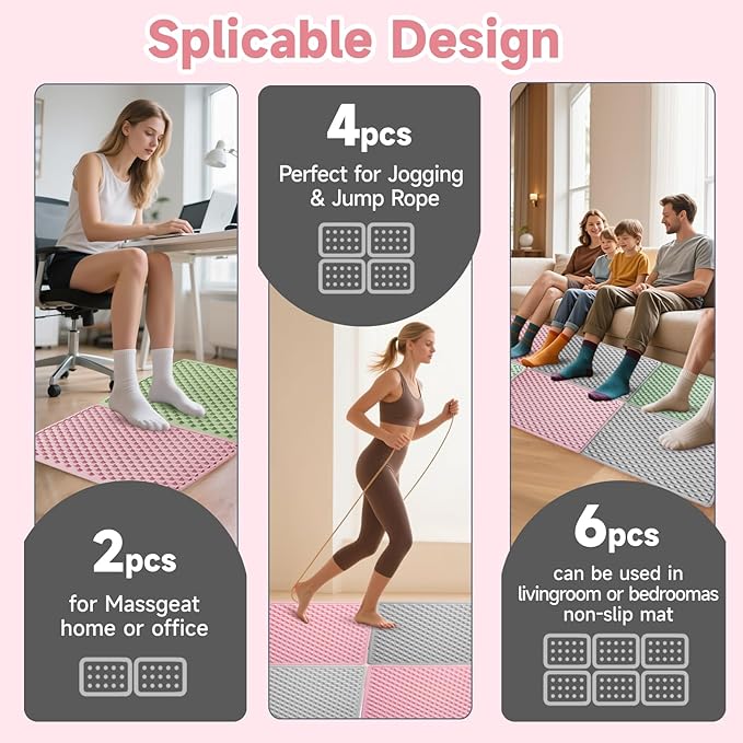 Foot Massage Acupressure Mat, Portable Silicone Reflexology Pad, Moderate Hardness Pressure Point Mat, Anti-Fatigue Mat, Connectable for Jogging & Home Use,18'×14'inch, Gray