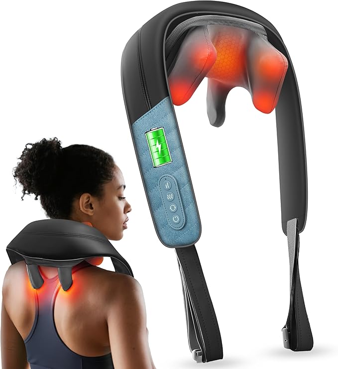 COMFIER FSA Eligible Shiatsu Neck Massager with Heat for Deep Tissue, Electric Shoulder and Back Massager for Pain Relief, Hands-Free Cordless 4D Kneading Massage
