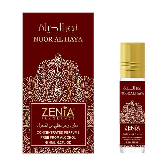 Zenia Noor Al Haya Perfume Oil Roll-On – 6ml / 0.2oz | Long Lasting Alcohol-Free Fresh Floral Musk Fragrance Oil with Citrus, Jasmine, Aloe Vera & Oud