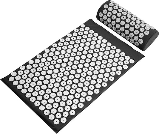 Fitvids Acupressure Mat and Pillow Set for Back/Neck Pain, Acupuncture Products to Relieve Muscle Fatigue, Improve Insomnia for Sedentary People, Acupuncture Eases Stress, Massage Mat, Black