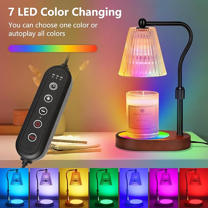Candle Warmer Lamp with 7 LED Colors Lamp,Candle Warmer with Timer Dimmer Adjustable Height,Christmas Gift for Women Mom,Birthday Gifts for Women Mom