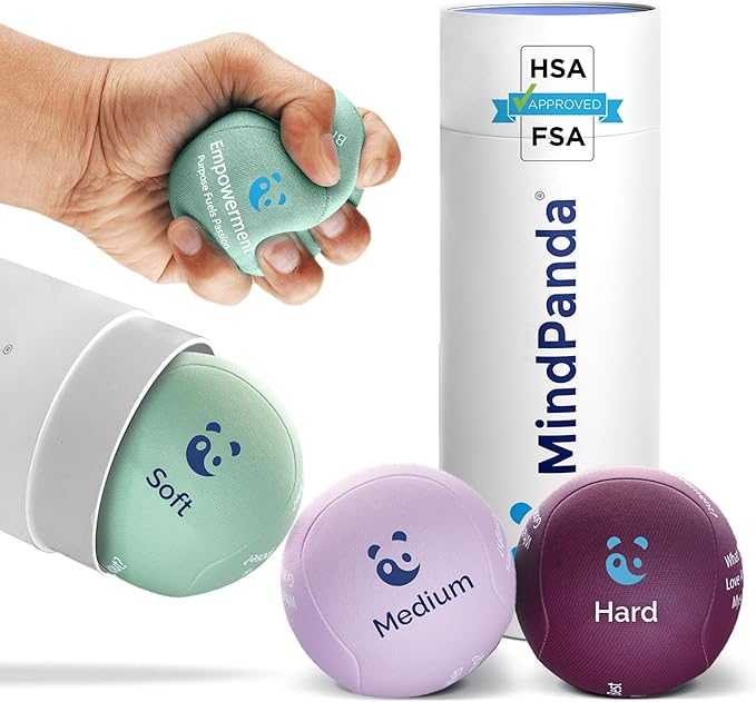 Mind & Body Stress Balls for Adults - Multi-Density Squeeze Balls for Hand Therapy & Grip Strengthening - Stress & Anxiety Relief - Soft to Triple Density Options
