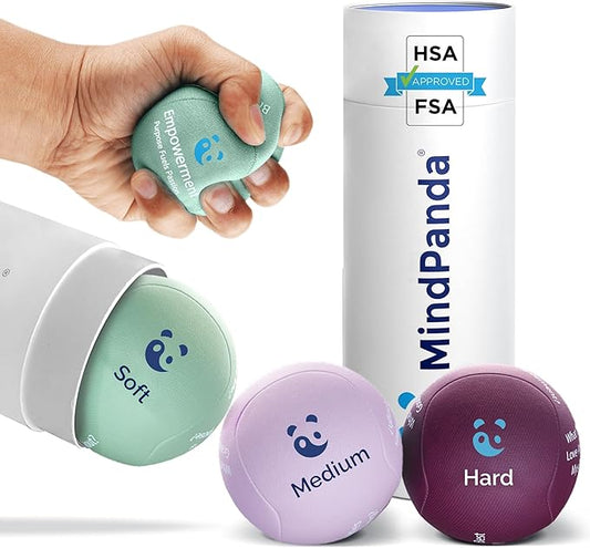 Mind & Body Stress Balls for Adults - Multi-Density Squeeze Balls for Hand Therapy & Grip Strengthening - Stress & Anxiety Relief - Soft to Triple Density Options