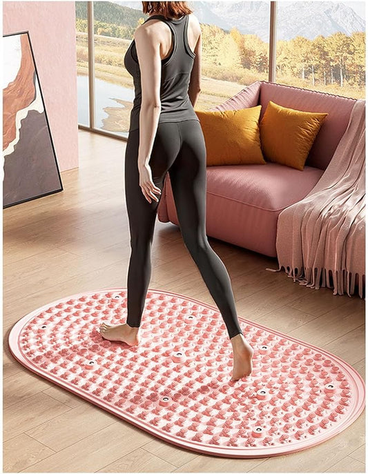 Foot Massage Mat, Soft Silicone Foot Acupressure Mats with Magnetic Therapy Pressure Point Mat Reflexology, Portable Rock Mat for Feet Fatigue Relief for Very Slow Jogging in Place(Pink,76x45cm)