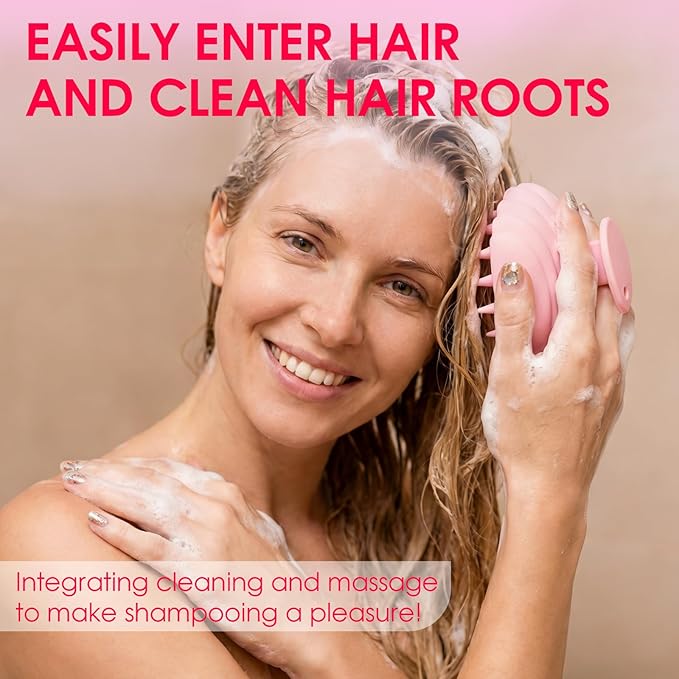 Detangling Silicone Scalp Scrubber Brush, for Wet or Dry Hair, Scalp Brush for Hair Growth and Dandruff Removal,Ergonomic Scalp Massager（Pink）