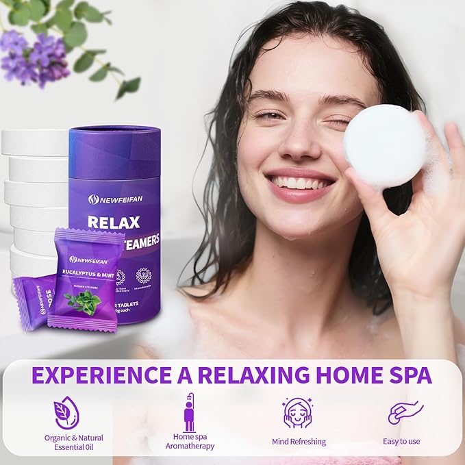 Shower Steamers Aromatherapy Birthday Gifts for Women & Men Set, 8-Pack Shower Bombs Organic Essential Oil, Easter Basket Stuffers for Teens, Spa Relaxing Purple Gifts for Wife Girlfriend