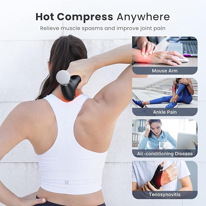 RENPHO Portable Mini Massage Gun with Heat, Handheld Percussion Neck Massager, Compact and Travel-Friendly, Electric Back Massage Gun for Men and Women