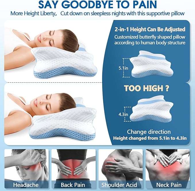 Memory Foam Pillows, Cervical Pillow for Neck and Shoulder Pain Relief, Ergonomic Contour Bed Pillow, Soft for Side Sleep Stomach Sleeping and Back Sleeper
