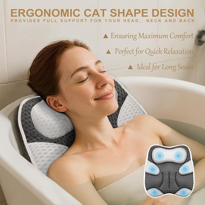 Cat Shape Bath Pillow for Tub and Bear Shape Bathtub Pillow