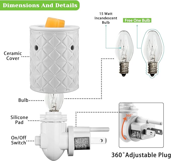 STAR MOON Ceramic Wax Melt Warmer, Plug in Wax Warmer for Scented Wax, Scentsy Wax Warmer for Fragrance Oil, Night Light Wax Burner Decoration with Two Bulbs