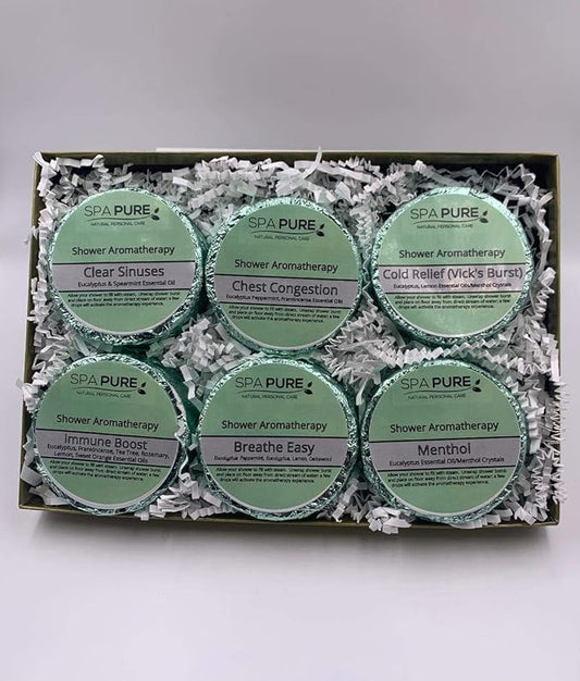 Spa Pure Shower Steamers Aromatherapy: Gift Set, 6 Individually Wrapped Tablets, XL, 4 oz, SAGE foils, Makes an Amazing Gift (Eucalyptus) (6 Count) Pack of 1