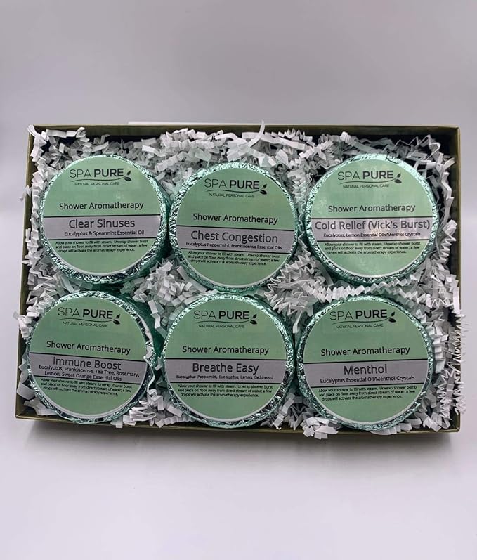 Spa Pure Shower Steamers Aromatherapy: Gift Set, 6 Individually Wrapped Tablets, XL, 4 oz, SAGE foils, Makes an Amazing Gift (Eucalyptus) (6 Count) Pack of 1
