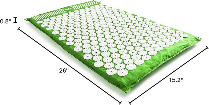 Acupressure Mat and Pillow Set - Relieves Stress, Back, Neck, and Sciatic Pain - Comes with a Vinyl Carry Bag for Storage and Travel - Green