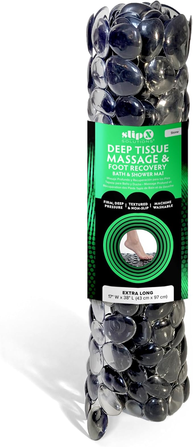 SlipX Solutions Therapeutic Foot Massager & Recovery Bath Tub & Shower Mat 38x17 | Deep Tissue Pressure Relief, for Athletes, Runners & Active Professionals, Non-Slip, Machine Washable, Dark Gray
