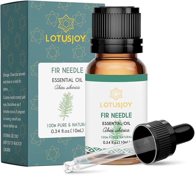 100% Pure Organic Fir Needle Essential Oil 0.34 Fl Oz, Natural Fir Needle Oil in Amber Glass Bottle with Dropper for Diffuser Massage Skin Care DIY