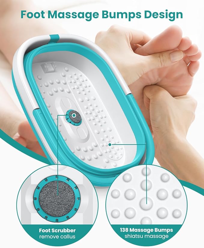 Nekteck Foot Soaking Tub Collapsible Bucket for Foot Bath Soak Tub, Feet Basin Soaker with 138 Acupressure Nodes and Pumice Stone for Feet Health Foot Spa, Gifts for Men Women Dad Mom, Green