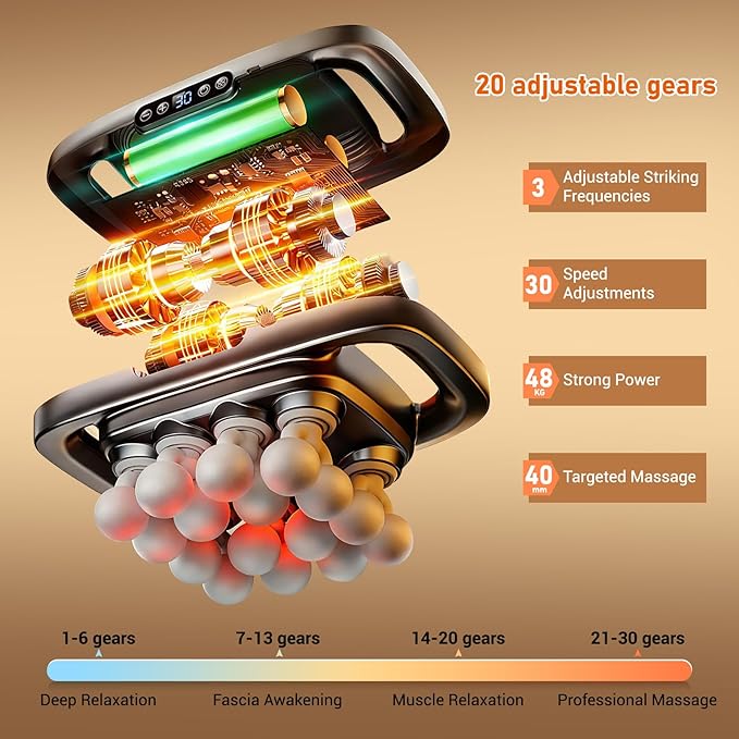 16 Heads Massage Gun Deep Tissue Neck Massager, Valentine's Day Gifts, 16-Head Massage Gun Set for Deep Tissue, Back, Shoulders, Legs, Muscle Pain Relief, 16 Heads - Grey