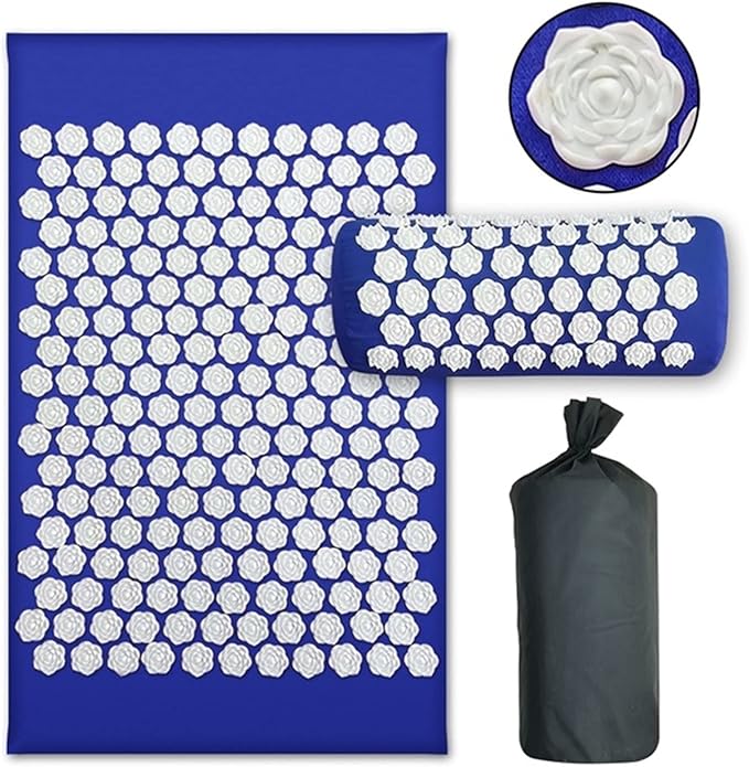 Upgrade Long Nonslip Acupressure Cushion Sensi Massage Mat Kuznetsov's applicator Relieve Back Pain Foot Massager Fitness Pilate(3pcs lotu Blue)