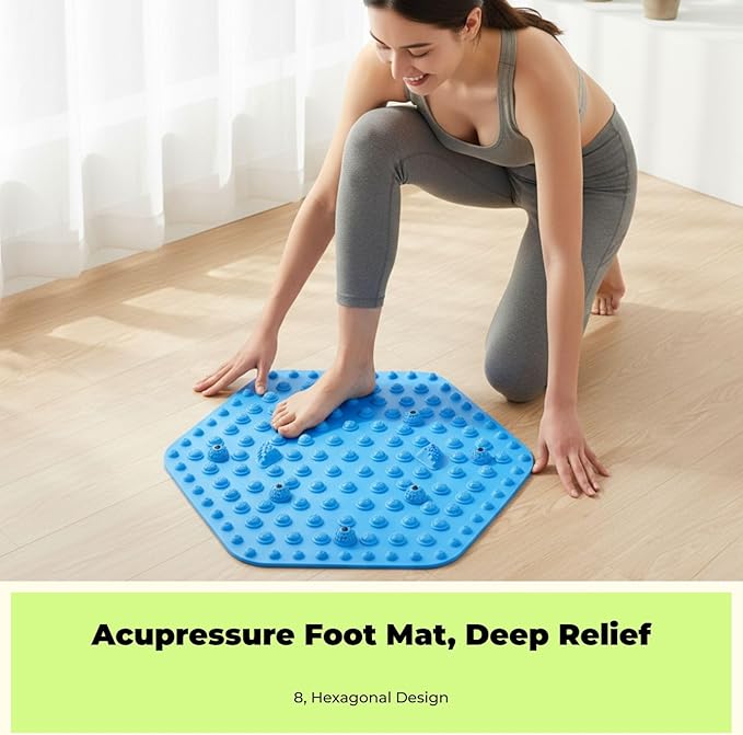 Acupressure Mat for Foot Massage, Foldable Yoga Mat for Living Room And Gym, Hexagon blue