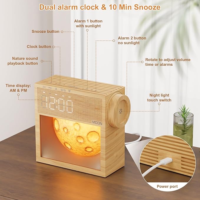 Sound Machine Alarm Clock with Sunrise Gentle Wake-Up Light, White Noise Machine with 20 Soothing Sounds for Sleeping, Dual Alarms, Snooze, Timer, Dimm Night Light for Bedroom, Women's Day Gifts