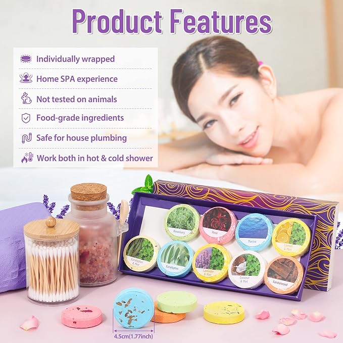 10 Pack Shower Steamers Aromatherapy, Shower Bombs with Natural Essential Oils Self Care & Relaxation Gifts for Mother’s Day Women Her Birthday (Long Lasting Scent)