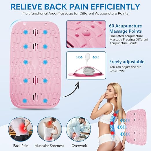 Ergonomic Lumbar Support Board, Lower Back Stretcher Adjustable Air Compression Mat Spinal Decompression Device, Back Stretcher for Lower Back Pain Relief,Ideal for Adults at Home or Work(pink)