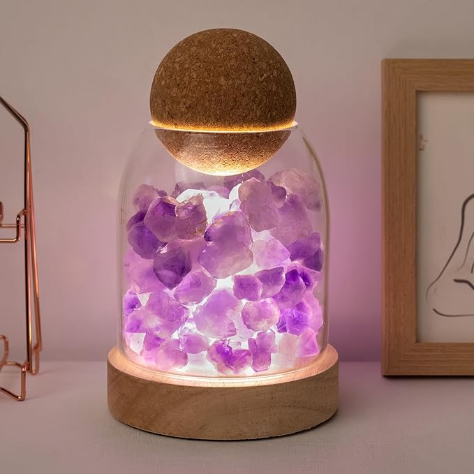 Runyangshi Amethyst Bud Night Lamp 6.3" Natural Healing Crystal Aroma Stone Diffuser Bedside Lamp USB Port 3 Colours Dimming Mode Bedroom Lamp Home Decor