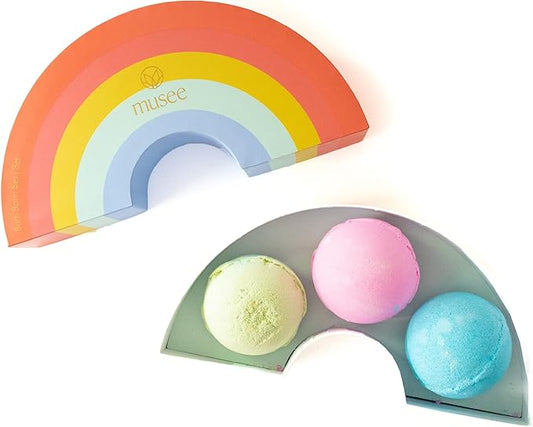 Musee Rainbow Bath Bomb Set | Relaxing Aromatherapy Bath Bombs | Gift Set for Women | Contains 5 Organic Bathbombs | Paraben-Free & Sulfate Free | Handmade in The USA