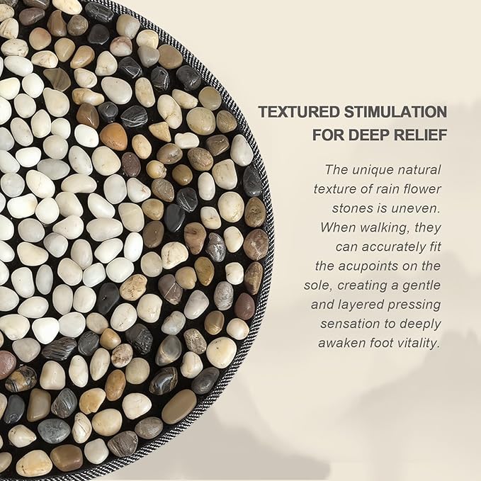 Rain Flower Stone Yin Yang Foot Massager Mat, Natural Pebble Acupressure pad for Plantar Fasciitis Relief, Reflexology Massage[Brown Butterfly Style]. (Brown&White, Rounded)