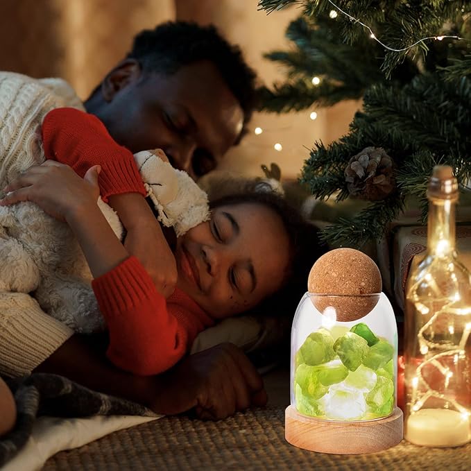 Runyangshi Green Fluorite Night Lamp 6.3" Natural Healing Crystal Aroma Stone Diffuser Bedside Lamp USB Port 3 Colours Dimming Mode Bedroom Lamp Home Decor