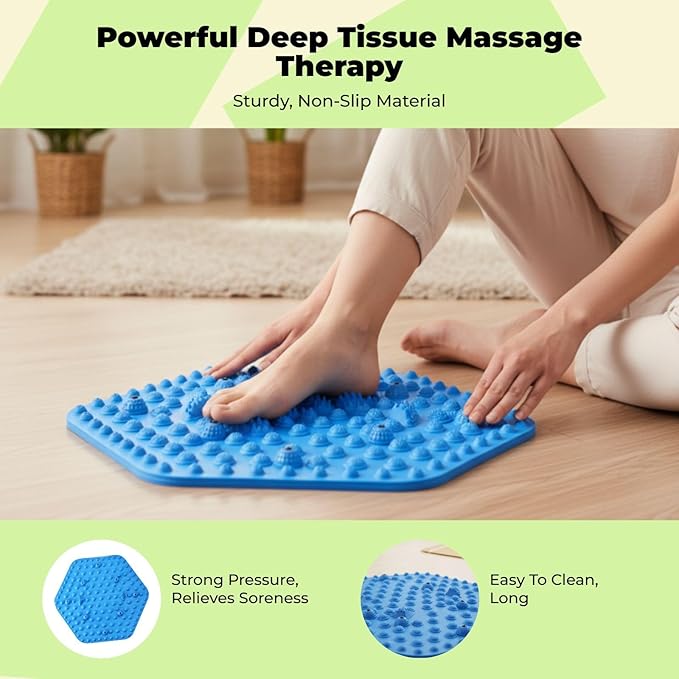 Acupressure Mat for Foot Massage, Foldable Yoga Mat for Living Room And Gym, Hexagon blue