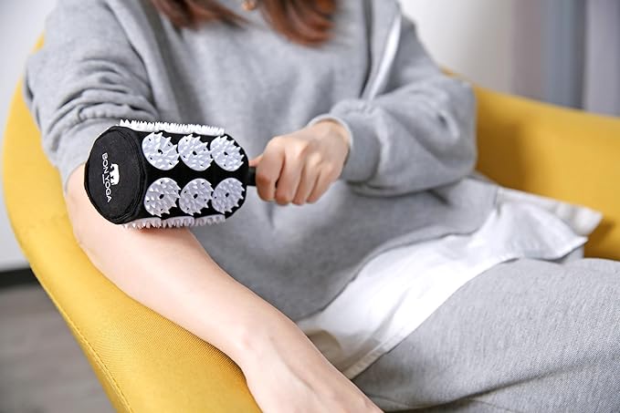 Bed of Nails Acuroller - Acupressure Massage Roller for Lymphatic Flow, Neck Massager, Back Scratcher, Muscle Tension and Pain Relief, Relaxation, Hand Massager Tools, Black