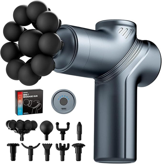 Massage Gun Deep Tissue, Back Massager for Pain Relief, Silent Mini Muscle Massager with 9 Massages Heads Birthday Gifts for Men Women Dad Him (Blue)