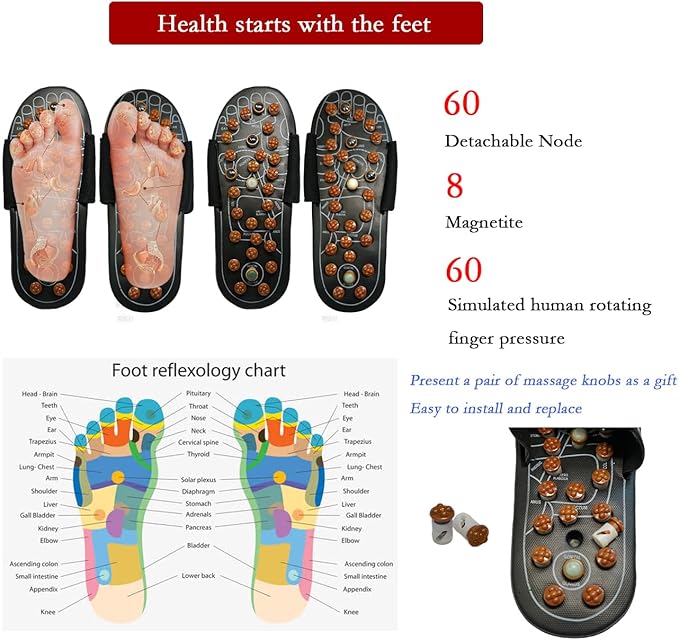 Acupressure Sandals,Acupressure Foot Massager with Anti-Slip Sole,Plantar Fasciitis Relief with Imitate Person Rotation Finger Pressure (Black, M-Women(7-8.5)/Men(6-7.5))