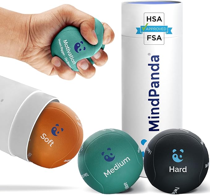 Mind & Body Stress Balls for Adults - Multi-Density Squeeze Balls for Hand Therapy & Grip Strengthening - Stress & Anxiety Relief - Soft to Triple Density Options