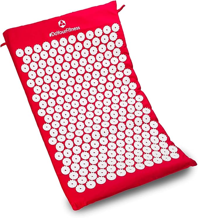 Acupressure Mat and Pillow Set - Relieves Stress, Back, Neck, and Sciatic Pain - Comes with a Vinyl Carry Bag for Storage and Travel - Red