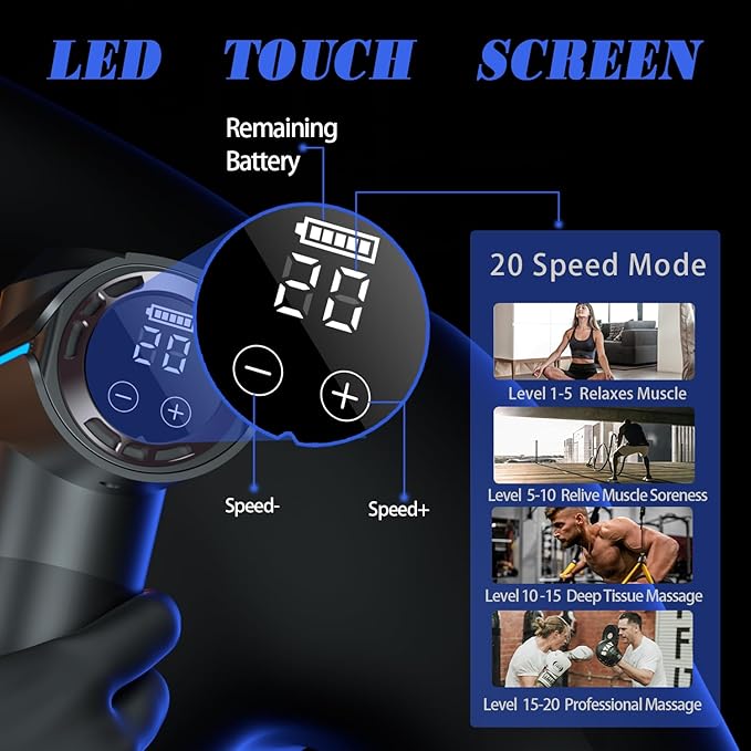 Christmas Gift for Women/Men/Dad/Mom, Percussion Massage Gun, Deep Tissue Back Massage for Athletes for Pain Relief with 20 Speeds & LED Screen with Carry Case, Silver