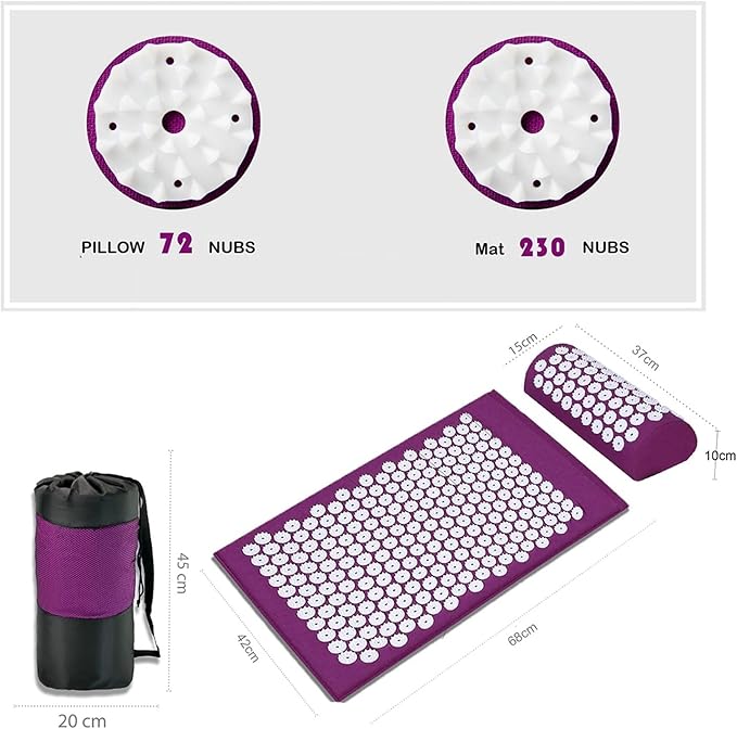 Acupressure Mat Fit for Body Massage Relieve Stress, Back Pain Spike Cushion Yoga Acupuncture(Purple with Bag)