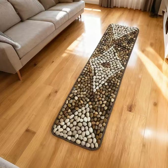 Rain Flower Stone Yin Yang Foot Massager Mat, Natural Pebble Acupressure Pad for Plantar Fasciitis Relief, Reflexology Massage, Brown Butterfly Style, Brown & White, Long